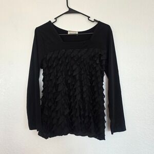 Harve Benard Black Long Sleeve Ruffle Front Top Women Size Medium